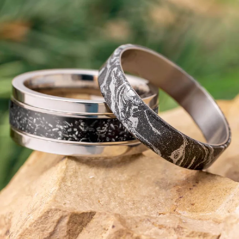 Stardust & Mokume Gane Modular Titanium Ring Set