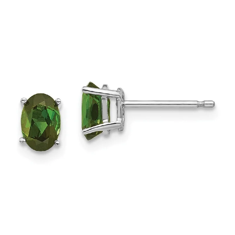 14k White Gold Oval Cut Green Tourmaline Stud Earrings (L-6 mm, W-4 mm)