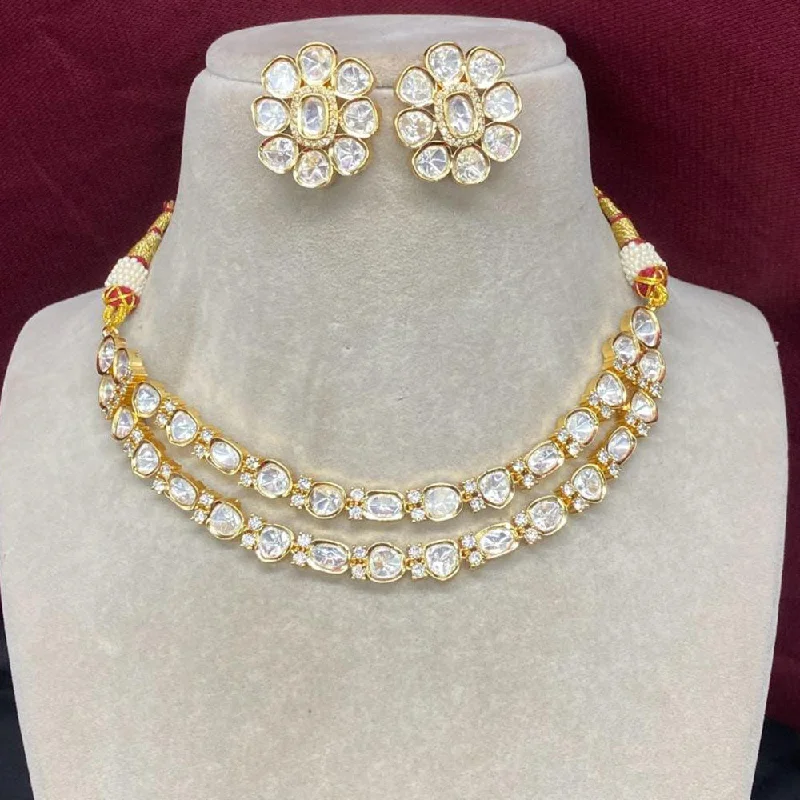 Amoliya Jewels Gold Plated Polki Kundan Stone Necklace Set