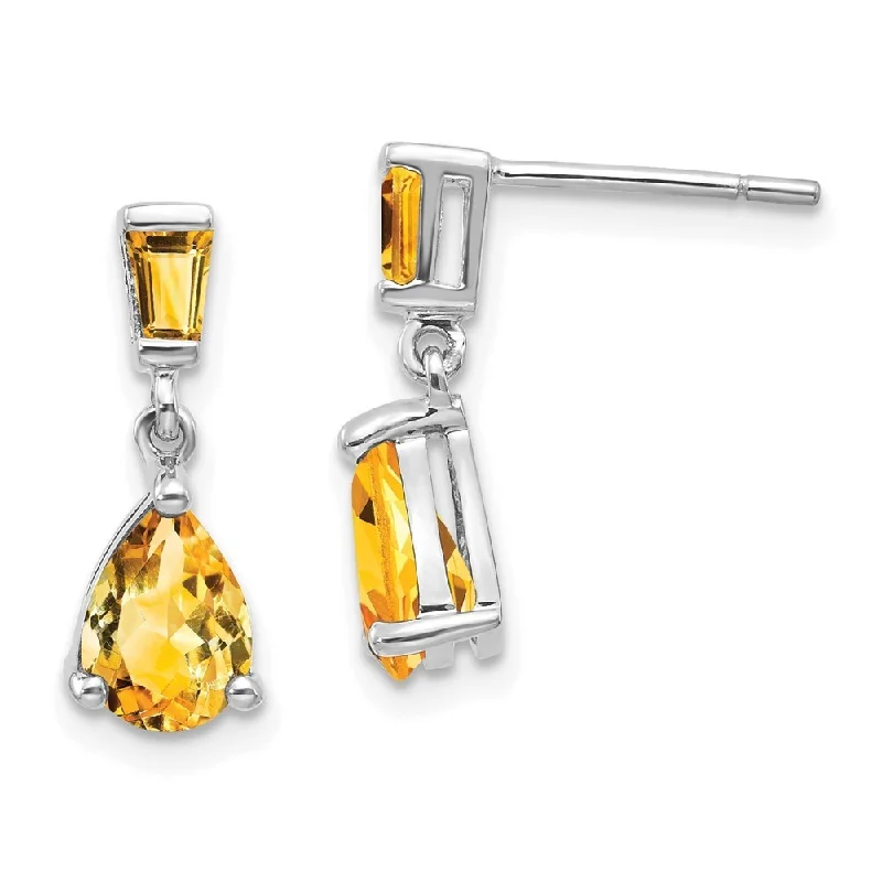 14k White Gold Citrine Dangle Earrings (L-18 mm, W-5 mm)