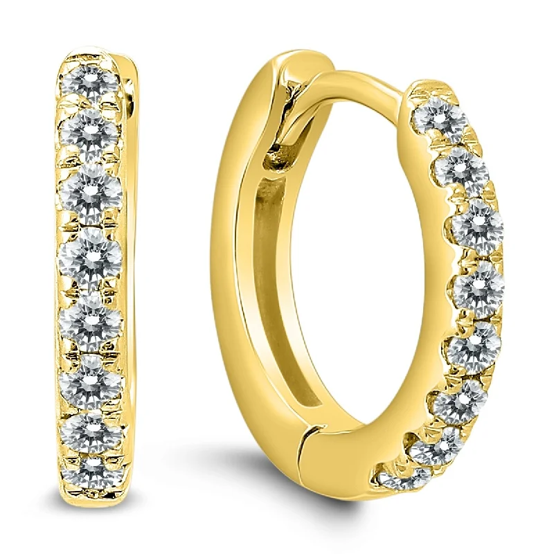 Marquee 1/5 Carat TW Small Diamond Huggie Hoop Earrings in 10K Yellow Gold