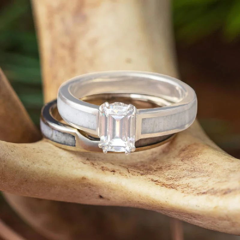 Custom Women's Wedding Band with Antler Inlay