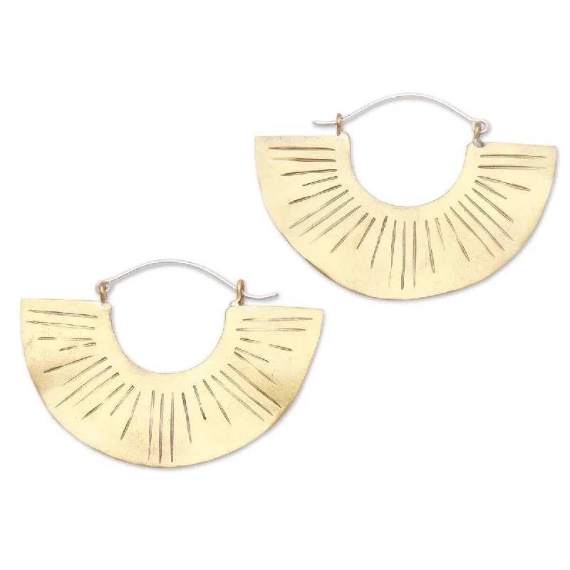 NOVICA Modern Rays, Brass hoop earrings - 1.4L*0W