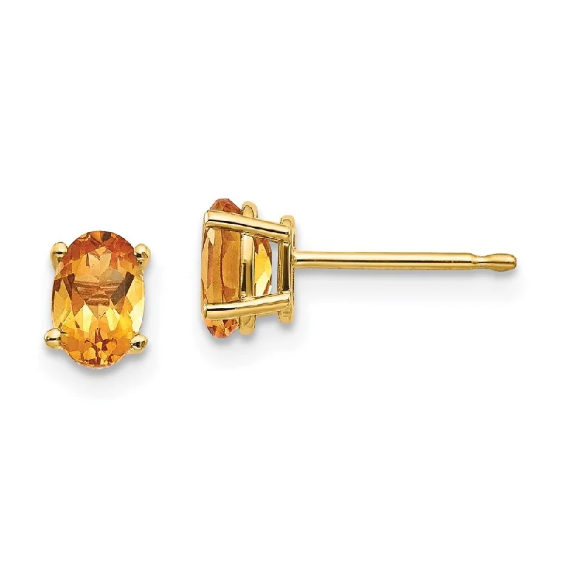 14k Yellow Gold Citrine Stud Earrings - November (L-6 mm, W-4 mm)