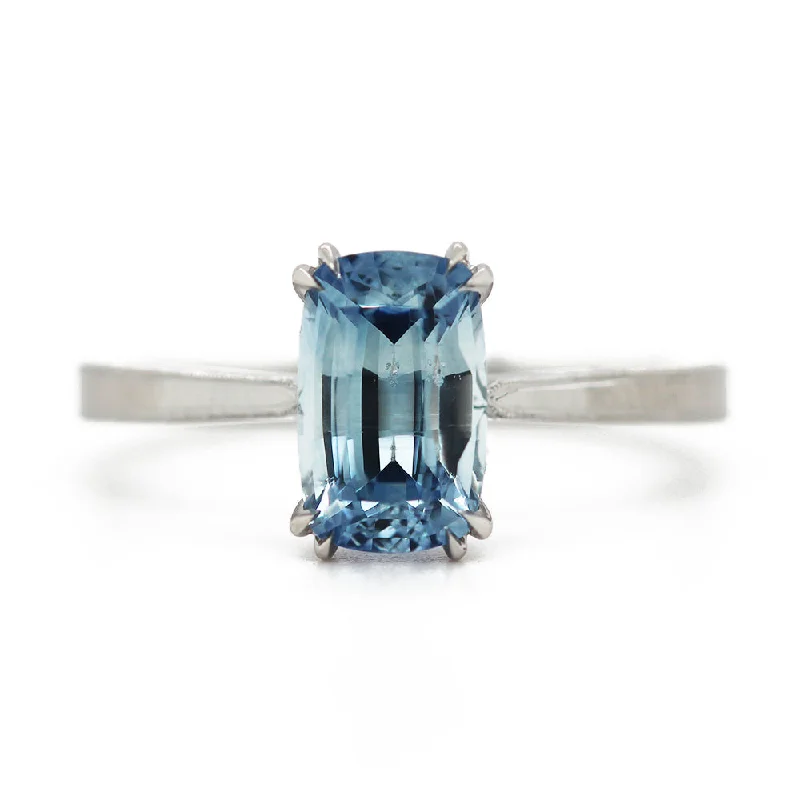 Platinum & Cushion Montana Sapphire Engagement Ring - "Laurel Solitaire"