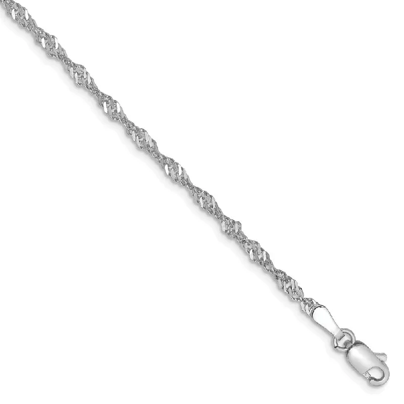 2mm, 14k White Gold, Diamond Cut Singapore Chain Bracelet, 7 Inch