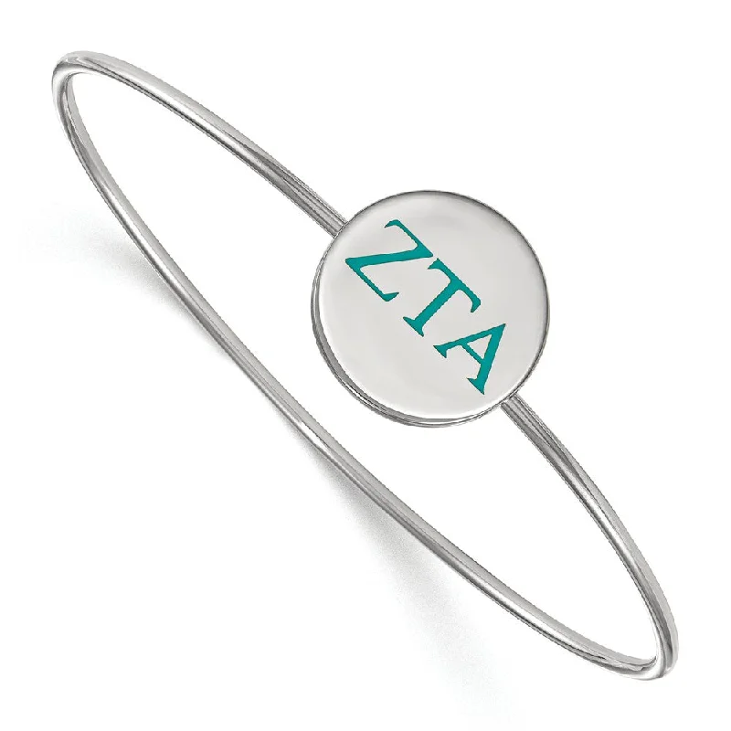 Sterling Silver Zeta Tau Alpha Enamel Teal Greek Letter Bangle - 7 in.