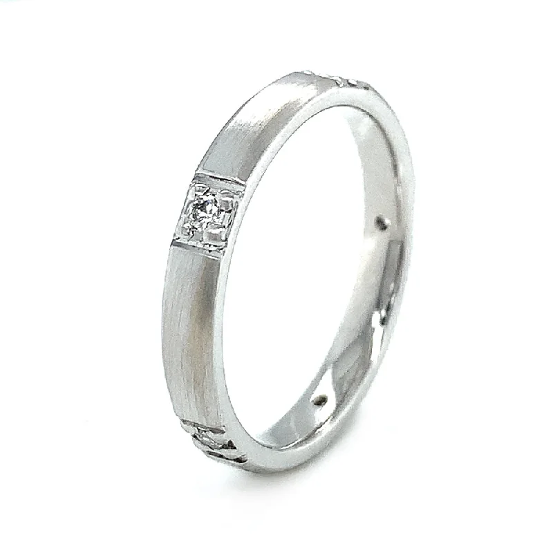 White Gold & Diamond Wedding Band - "Shining Stars"