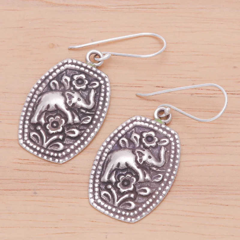 Sterling Silver 'Elephant Roses' Flower Earrings