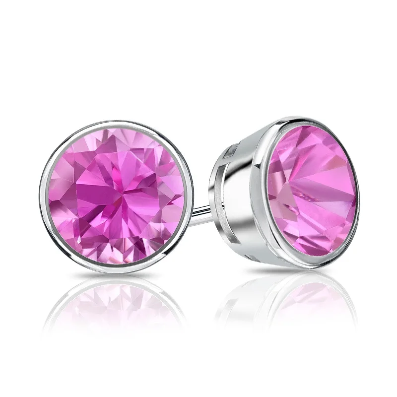 Auriya 14k Gold 1 1/4ctw Bezel-set Pink Sapphire Gemstone Stud Earrings