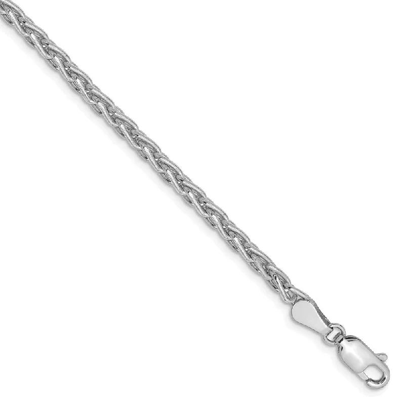 3mm, 14k White Gold, Solid Parisian Wheat Chain Bracelet, 7 Inch