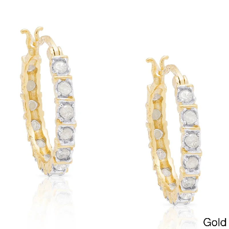 Finesque Sterling Silver 1/3ct TDW Diamond Hoop Earrings