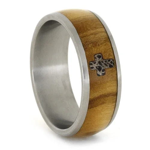 Olive Wood Ring With Deer Antler Inlay In Cross Shape