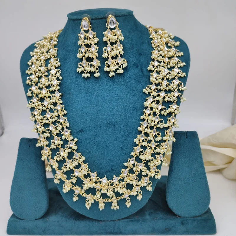 Akruti Collection Gold Plated Kundan And Pearl Multi Layer Long Necklace Set