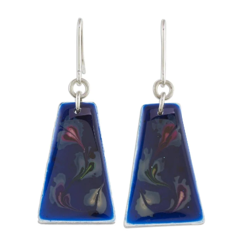 NOVICA Deep Sea Currents, Art glass dangle earrings - 1.9L*0.7W