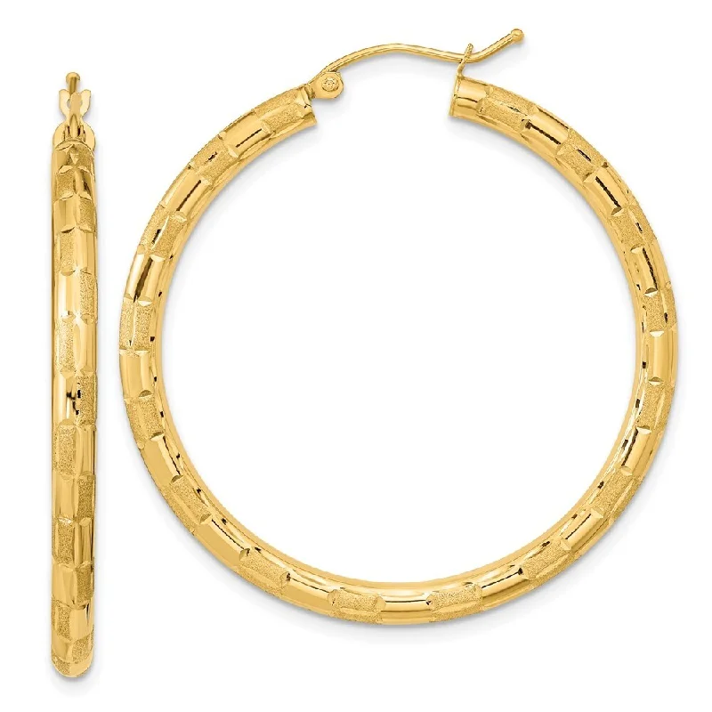 Solid 14k Yellow Gold Snap Closure Satin Hoop Earrings (L-42.36 mm, W-40.63 mm)