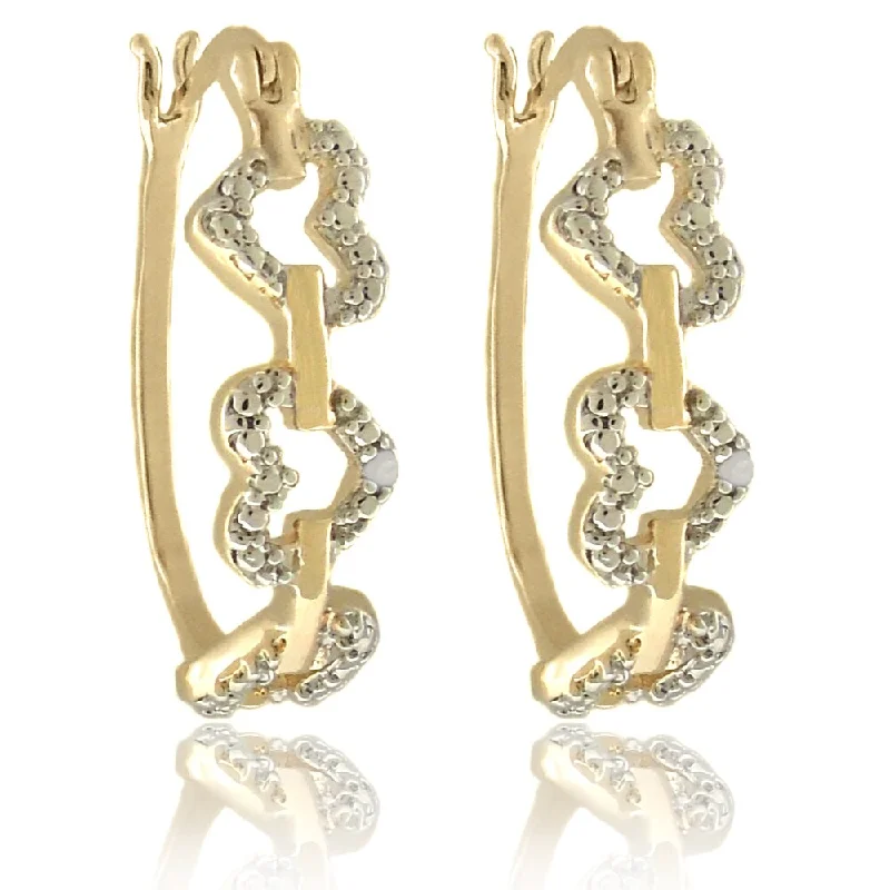 Finesque 18k Gold Overlay Diamond Accent Linked Heart Hoop Earrings