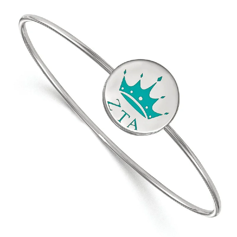 Sterling Silver Zeta Tau Alpha Enamel Crown Bangle - 7 in.