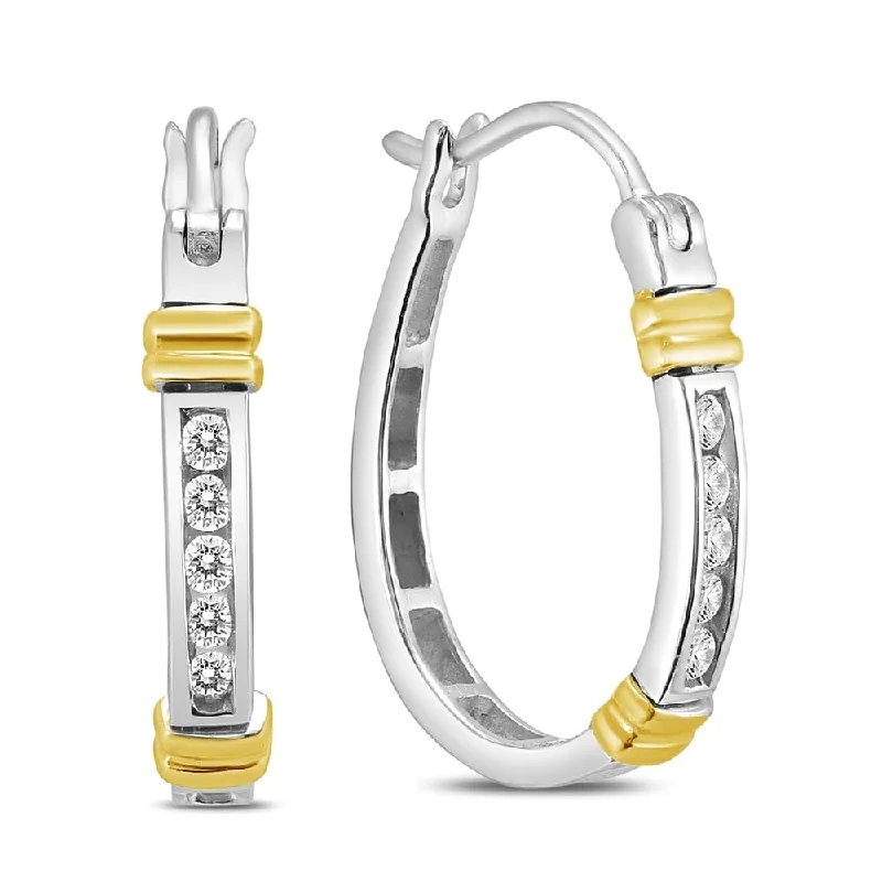 Marquee 1/7 Carat TW Diamond Hoop Earrings in 10k Two Tone Gold