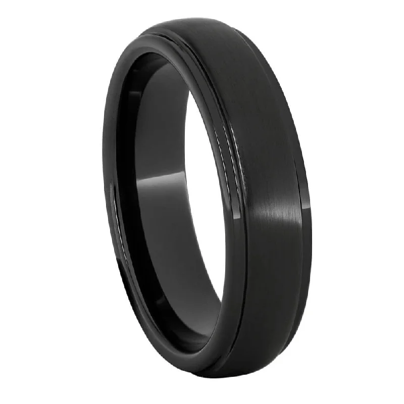 6mm Black Ceramic Ring with Grooved Edges