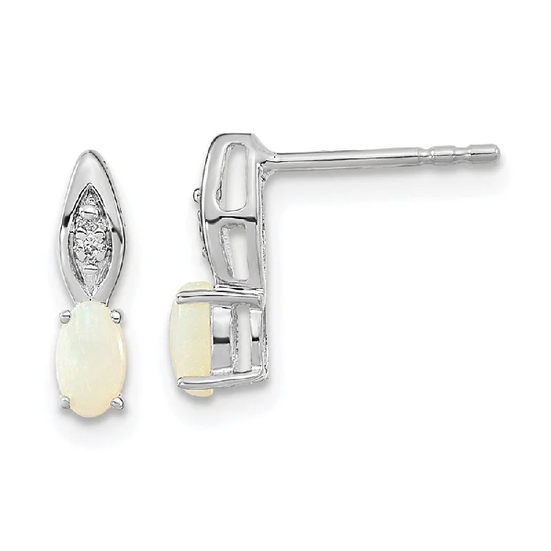 14k White Gold Gemstone Diamond Stud Earrings (L-12 mm, W-3 mm)