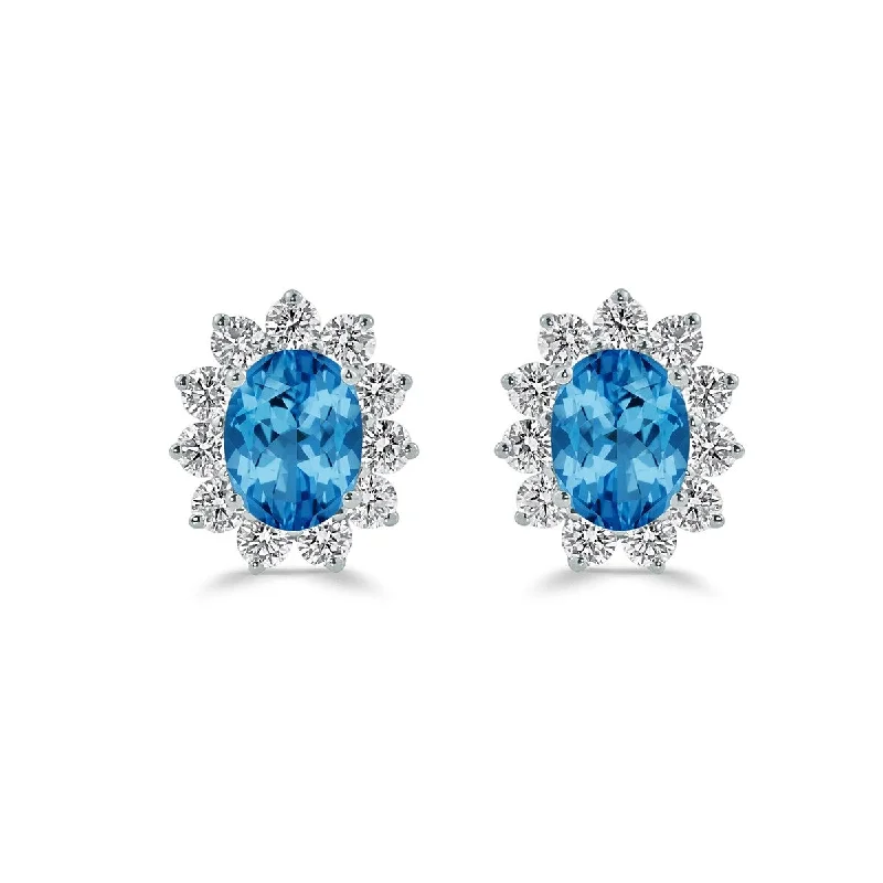 Auriya 3 1/5ct Iconic Oval-cut Blue Topaz Halo Diamond Stud Earrings 1 1/4ctw 18k Gold