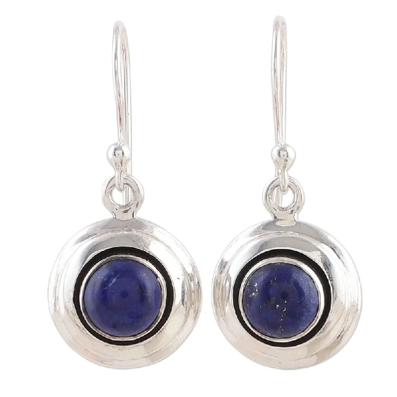 Handmade Lapis Lazuli Dangle Earrings, 'Midnight Discs' (India)