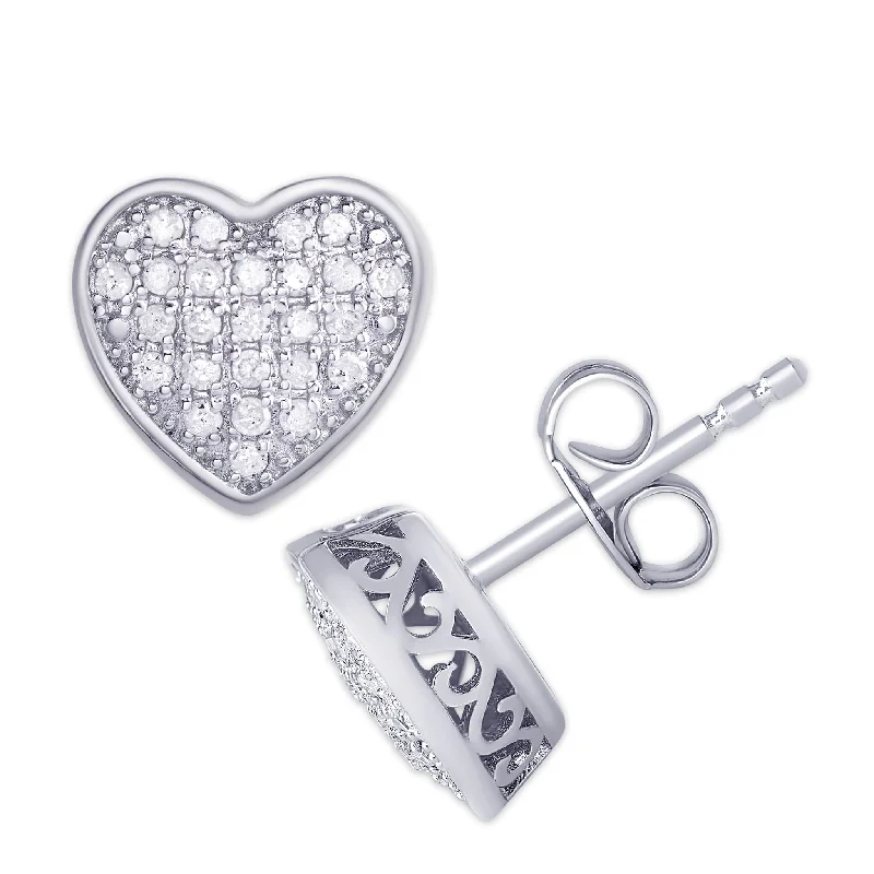 Victoria Townsend .925 Sterling Silver 1/4ct. Tw. Diamond Pave Heart Stud Earrings