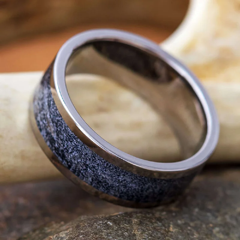 Men's Titanium Wedding Band with Black Antler Inlay