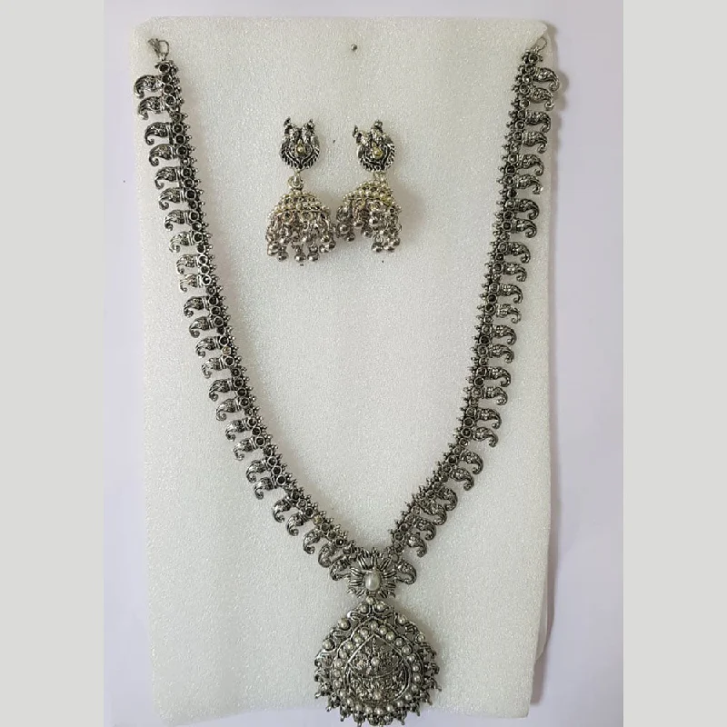 Shreeji Oxidised Plated Pota Stone Necklace Set