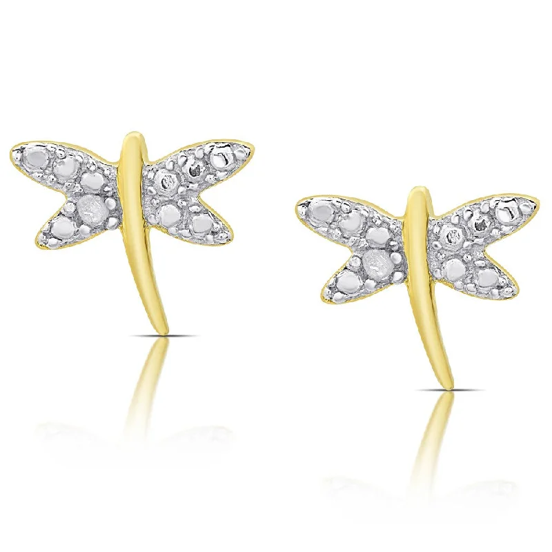 Finesque Gold Over Sterling Silver Diamond Accent Dragonfly Stud Earrings