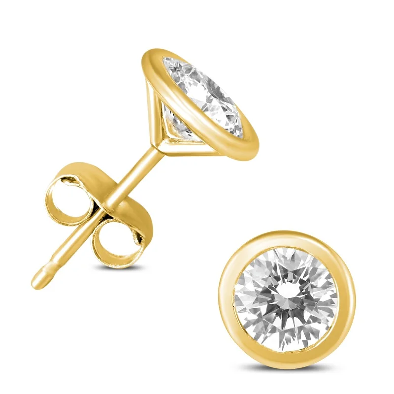 Marquee 1/2 Carat TW Bezel Diamond Solitaire Earrings in 14K Yellow Gold