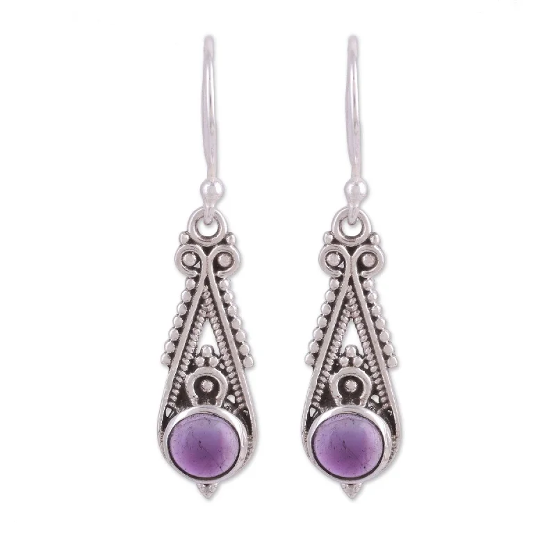 NOVICA Handmade Sterling Silver 'Regal Peaks' Amethyst Earrings (India) - 1.5*0.3