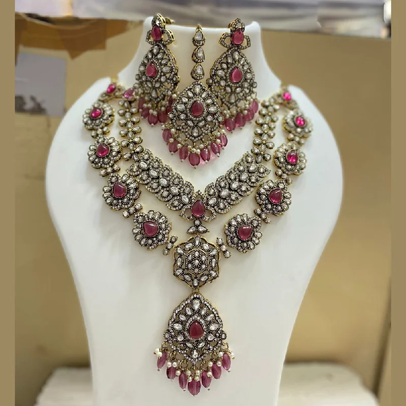 JCM Gold Plated Polki Kundan Stone And Pearls Long Necklace Set