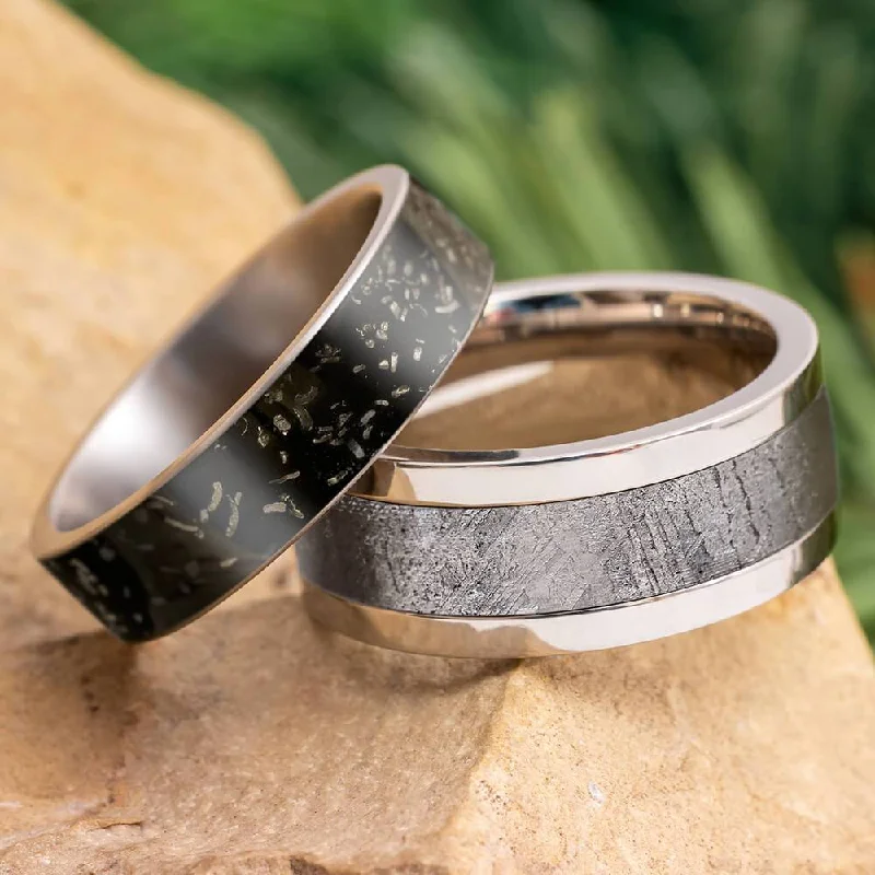 Modular Titanium Ring Set With Stardust & Meteorite Inlays