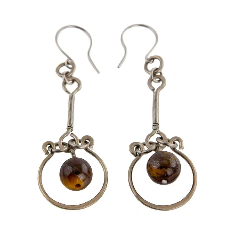 Handmade Stainless Steel 'Balanced Nature' Tiger's Eye Earrings (Brazil) - Brown