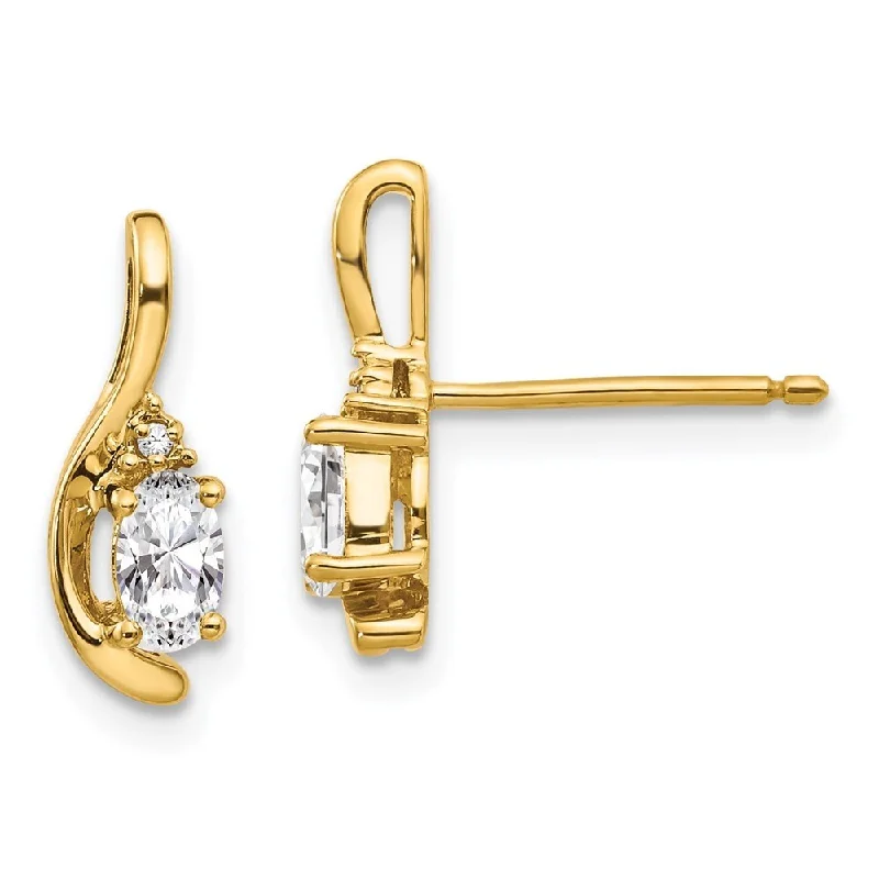 14k Yellow Gold Diamond And White Gemstone Earrings (L-14 mm, W-5 mm)