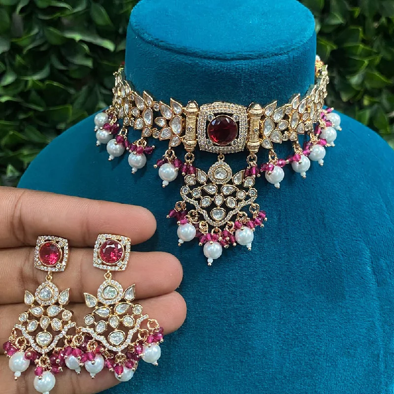 Amoliya Jewels Gold Plated Polki Kundan And Pearls Choker Necklace Set