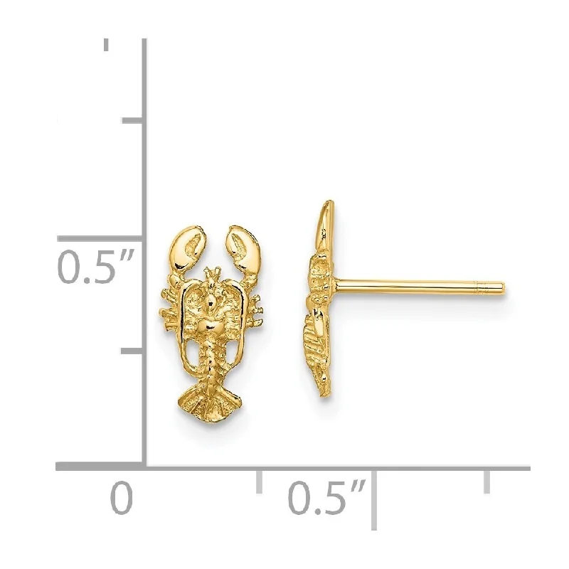 Diamond2Deal 14K Yellow Gold 2-D LOBSTER Stud EARRINGS (L-10.7 mm, W-5.75 mm)