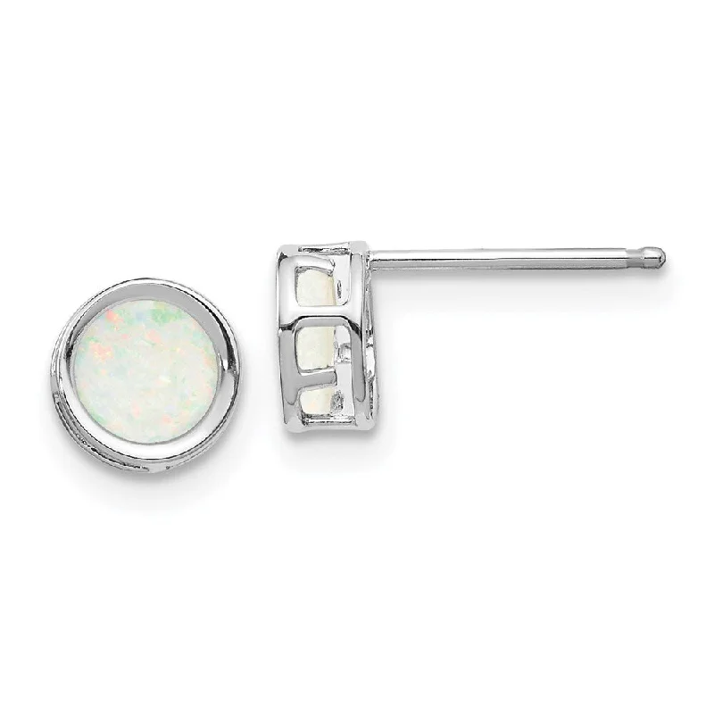 14k White Gold Bezel Gemstone Stud Earrings (L-5 mm, W-5 mm)