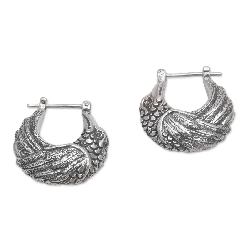 NOVICA Kingfisher, Sterling silver hoop earrings - 0.7*0.3