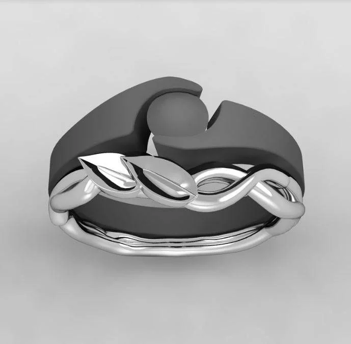 Platinum Wedding Band with Branch & Leaf Design