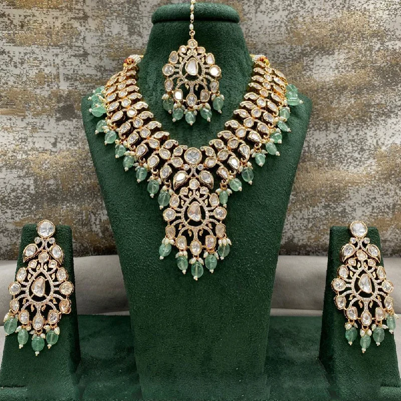 Amoliya Jewels Gold Plated Polki Kundan Stone And Beads Necklace Set