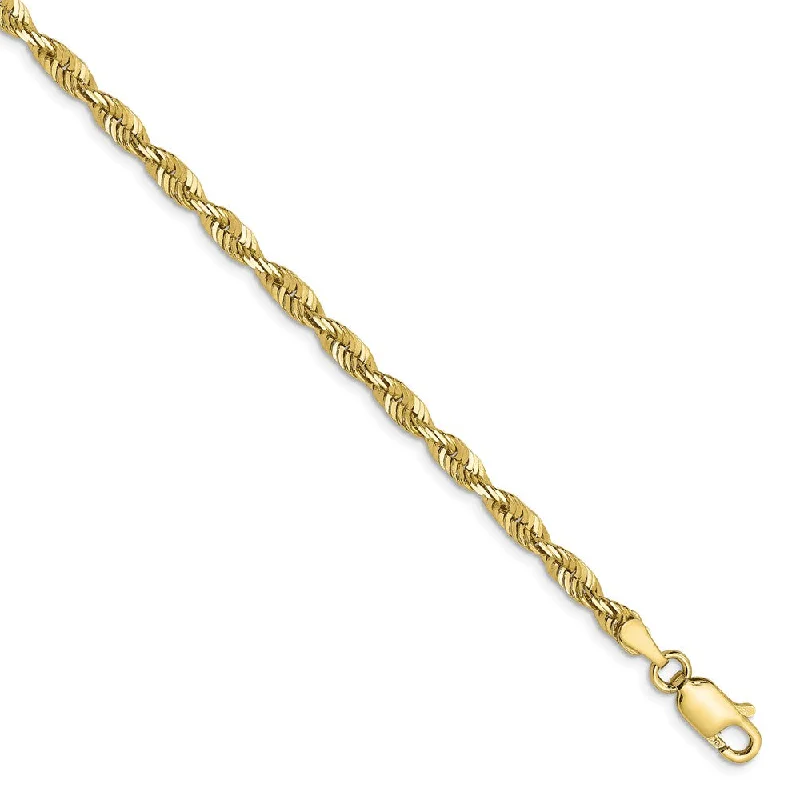 3mm 10k Yellow Gold Lightweight D/C Solid Rope Chain Bracelet