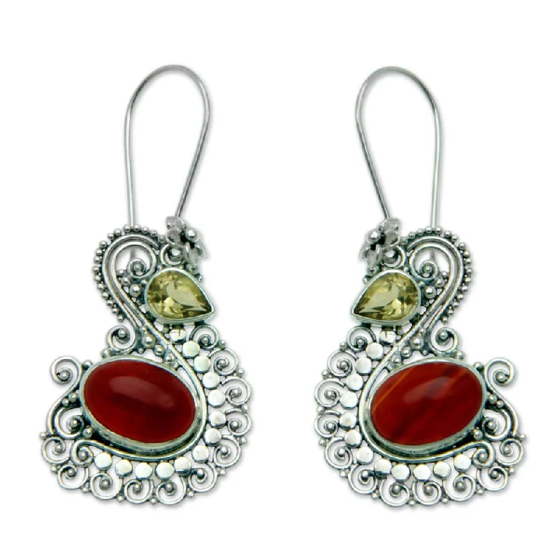 NOVICA Handmade Sterling Silver 'Balinese Swan' Carnelian Citrine Earrings (Indonesia)