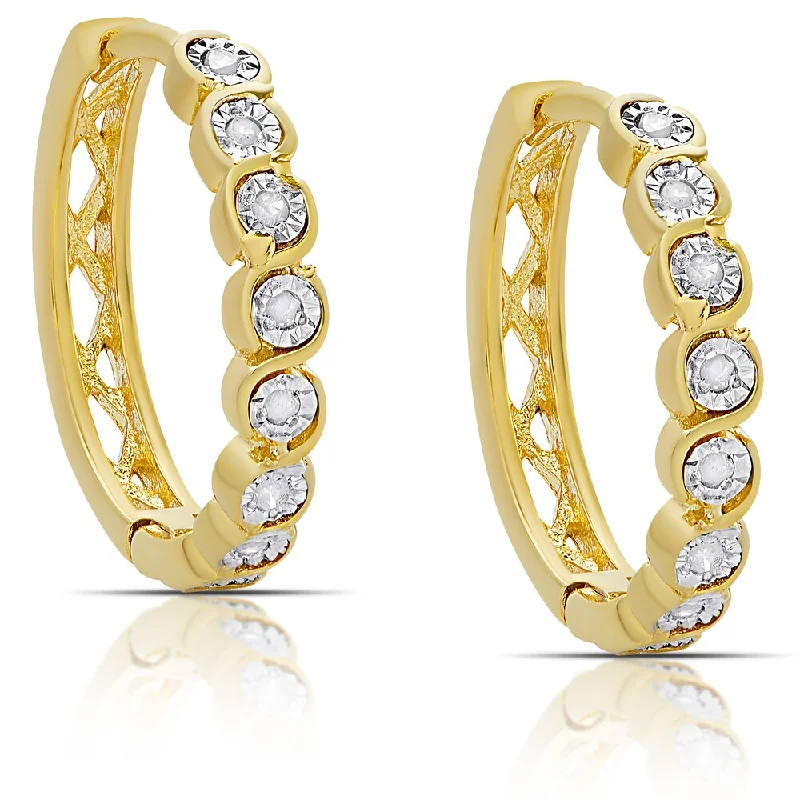 Finesque Gold over Sterling Silver .12ct TDW Diamond Miracle Plate Hoop Earrings (I-J, I2-I3)