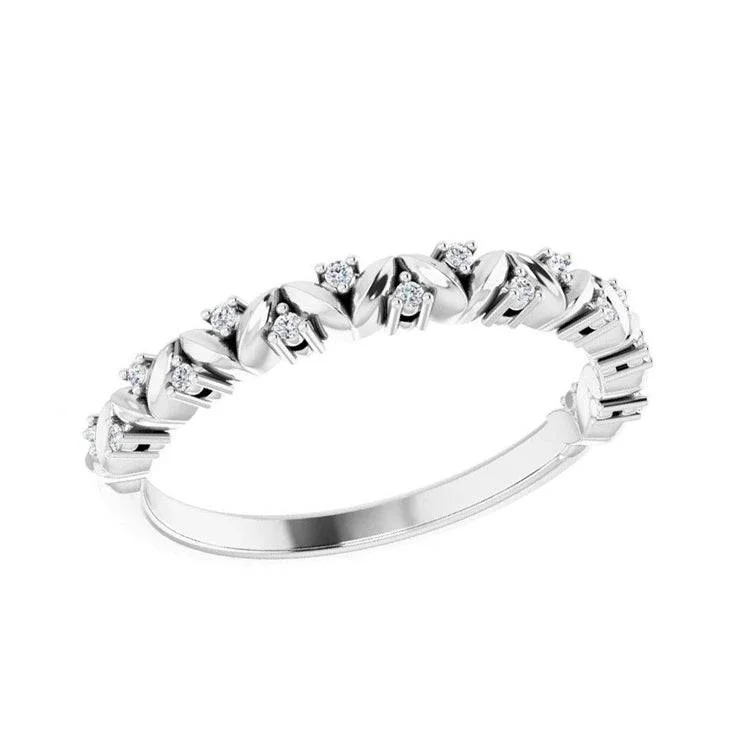 Gold and Diamond Leaf Stackable Ring