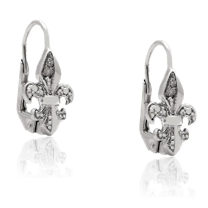 Finesque Sterling Silver Diamond Accent Fleur De Lis Leverback Earrings (I-J, I2-I3)