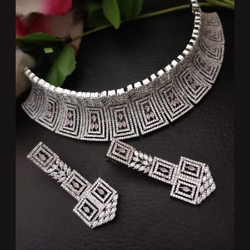 FS Collection Silver Plated American Diamond Choker Necklace Set