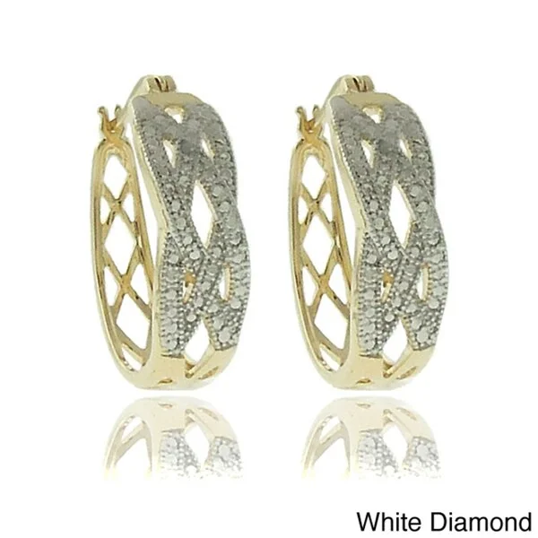 Finesque 18k Gold or Silver Overlay Diamond Accent Braided Hoop Earrings